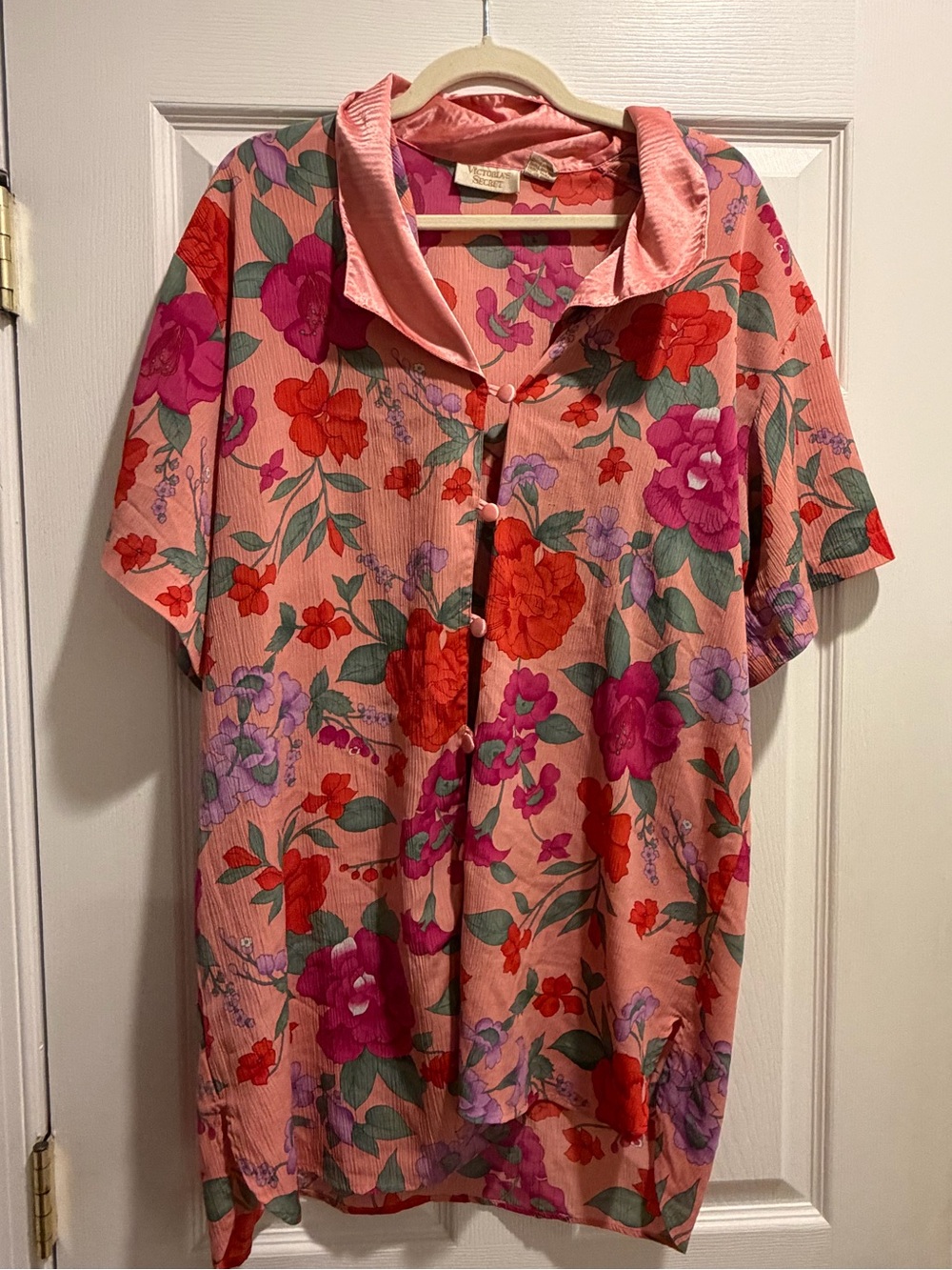 Victoria's Secret vintage gold label night shirt Coral Satin Floral